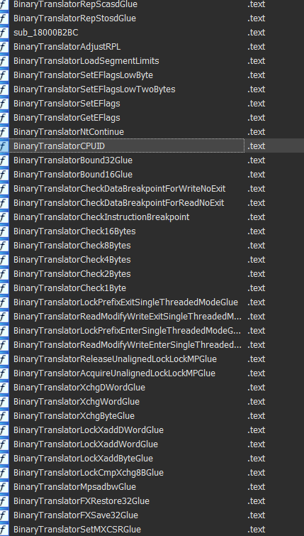 BT translated function list (ARM64)