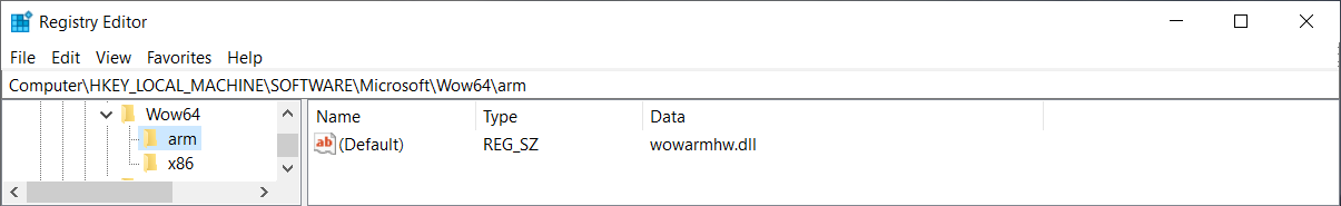 \Registry\Machine\Software\Microsoft\Wow64\arm (ARM64)