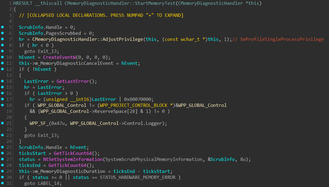 IDA: CMemoryDiagnosticHandler::StartMemoryTest