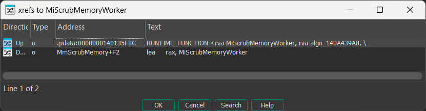 IDA: XREFS to MiScrubMemoryWorker