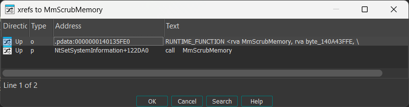 IDA: XREFS to MmScrubMemory